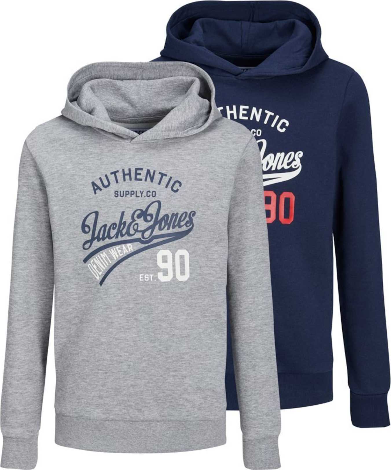 Jack & Jones Junior Mikina modrá / šedý melír / červená / bílá