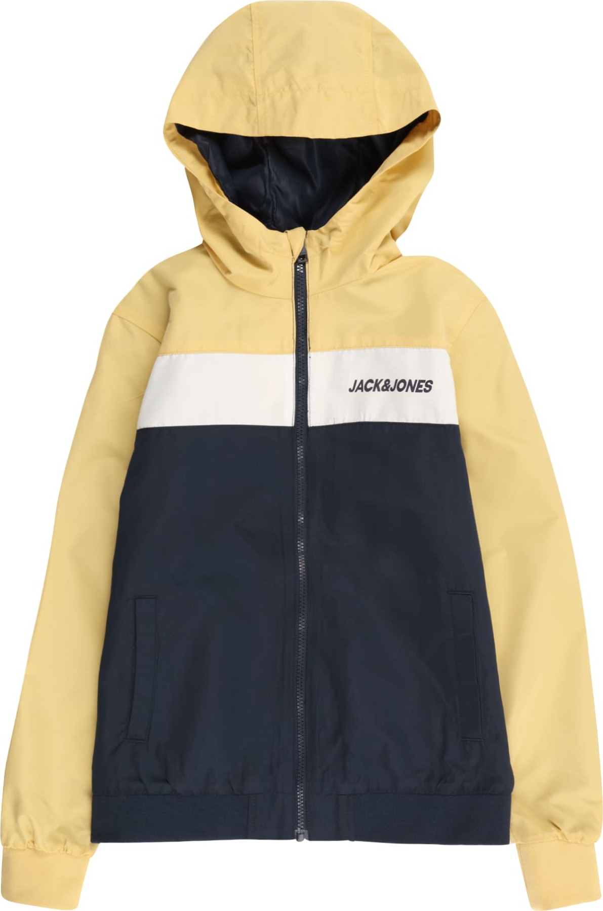 Jack & Jones Junior Přechodná bunda 'Rush' námořnická modř / hořčicová / bílá