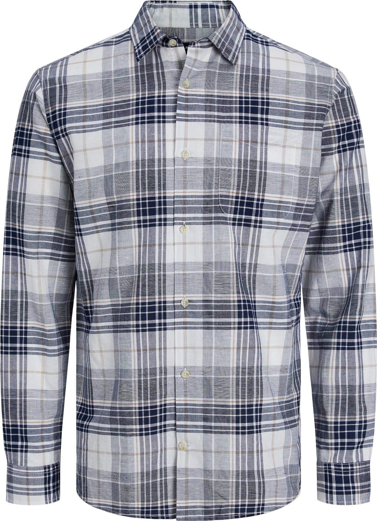 JACK & JONES Košile 'BLUSUMMER' tmavě béžová / námořnická modř / šedá / bílá