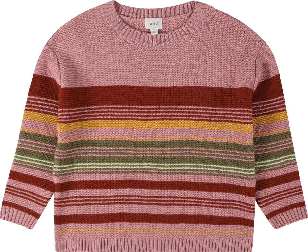 KNOT Svetr 'Sienna' zelená / oranžová / starorůžová / vínově červená