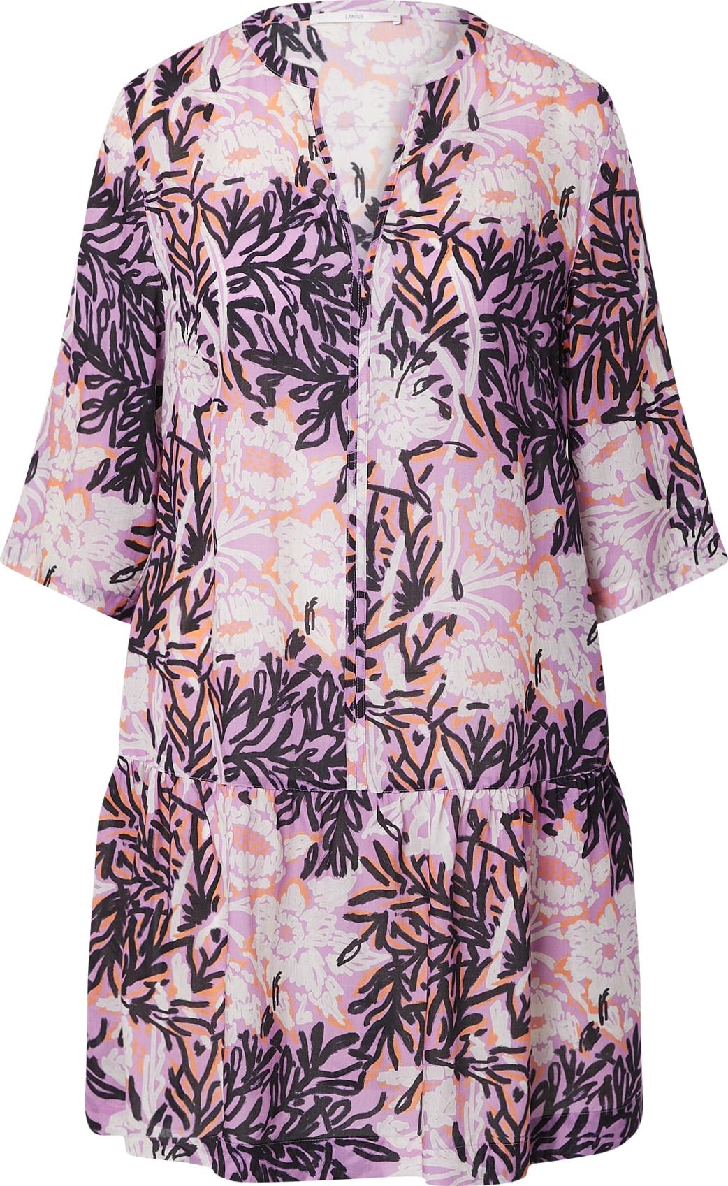 LANIUS Šaty šafrán / bledě fialová / černá / bílá