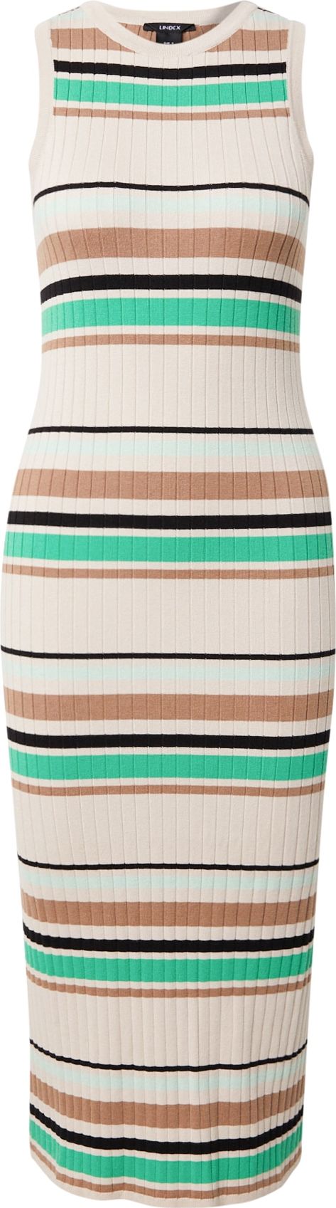 Lindex Úpletové šaty 'Nettan' béžová / hnědá / nefritová / černá