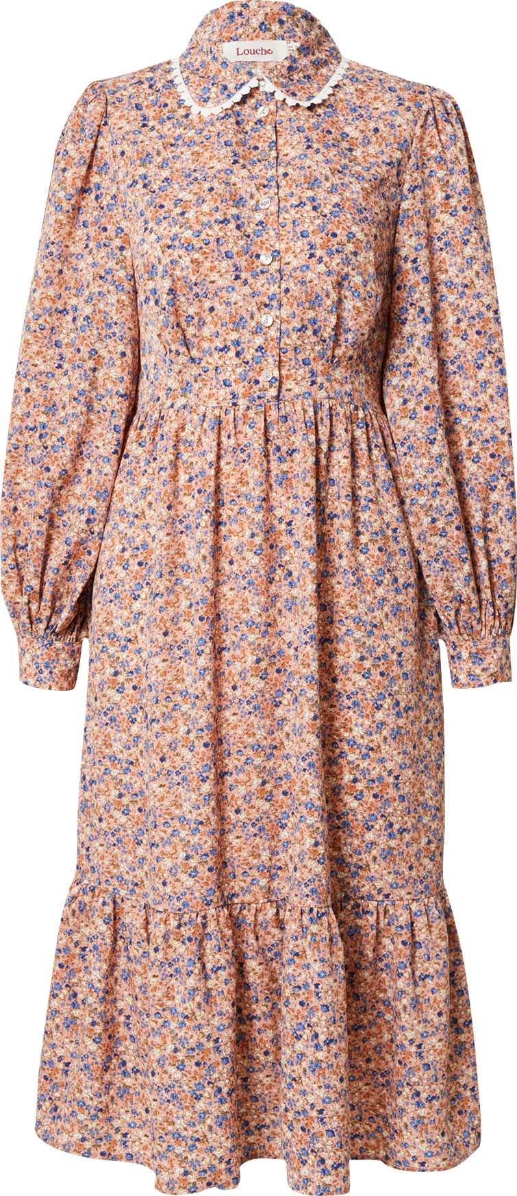 Louche Košilové šaty 'ANDA' modrá / karamelová / starorůžová / bílá