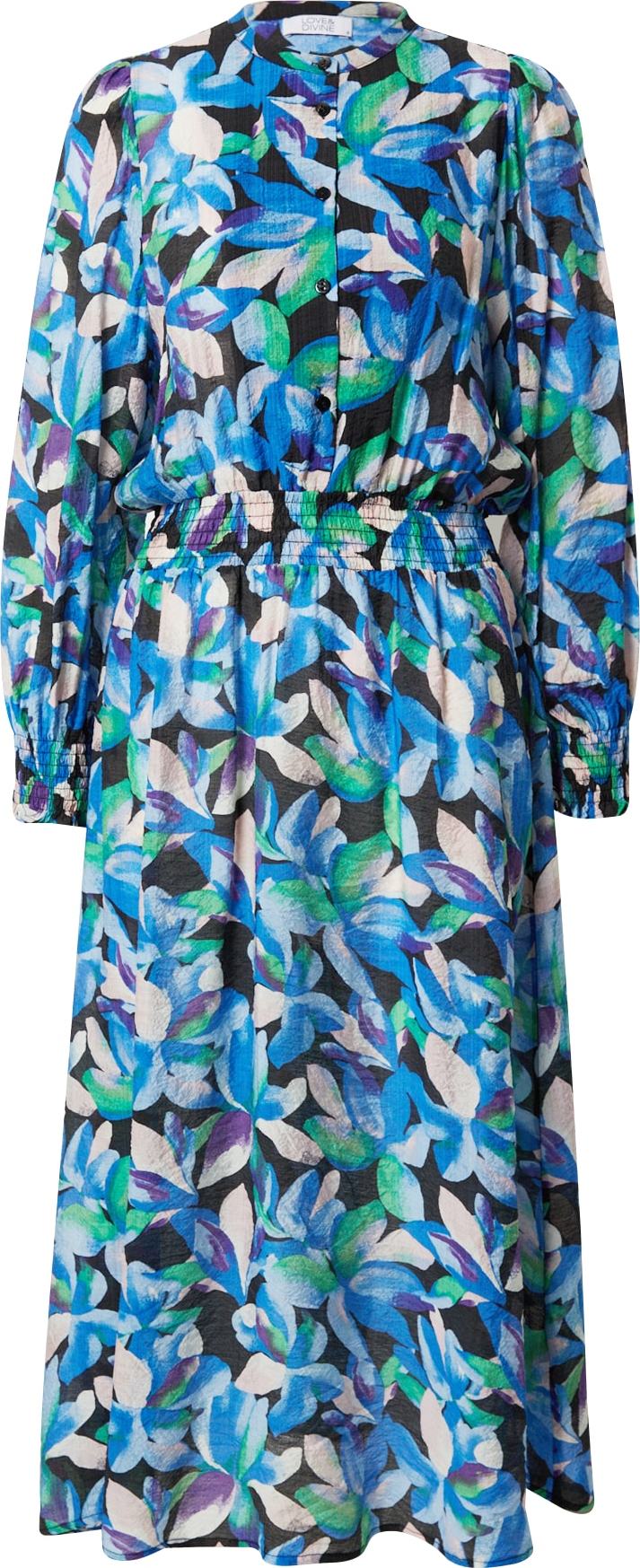 Love & Divine Košilové šaty 'Love' krémová / modrá / švestková / černá