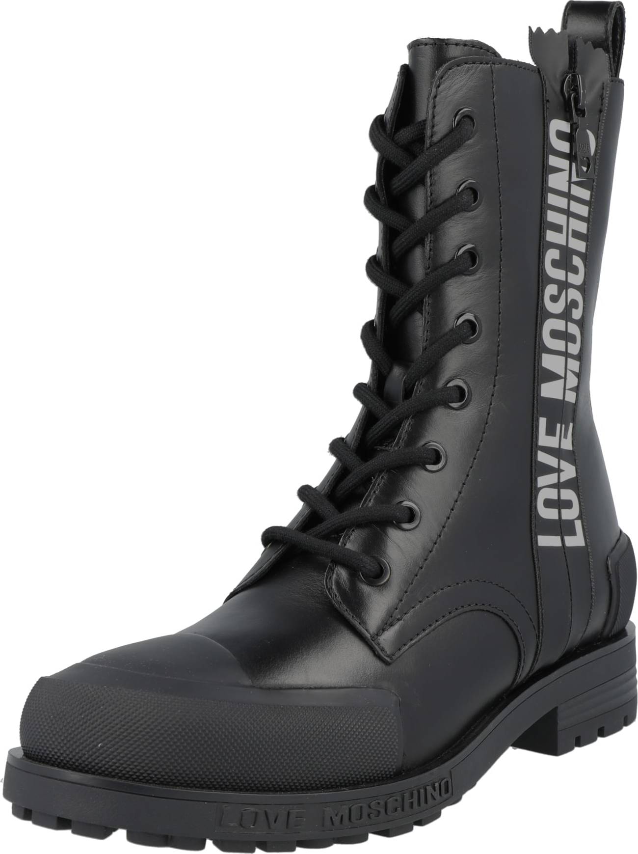 Love Moschino Šněrovací kozačky černá / bílá