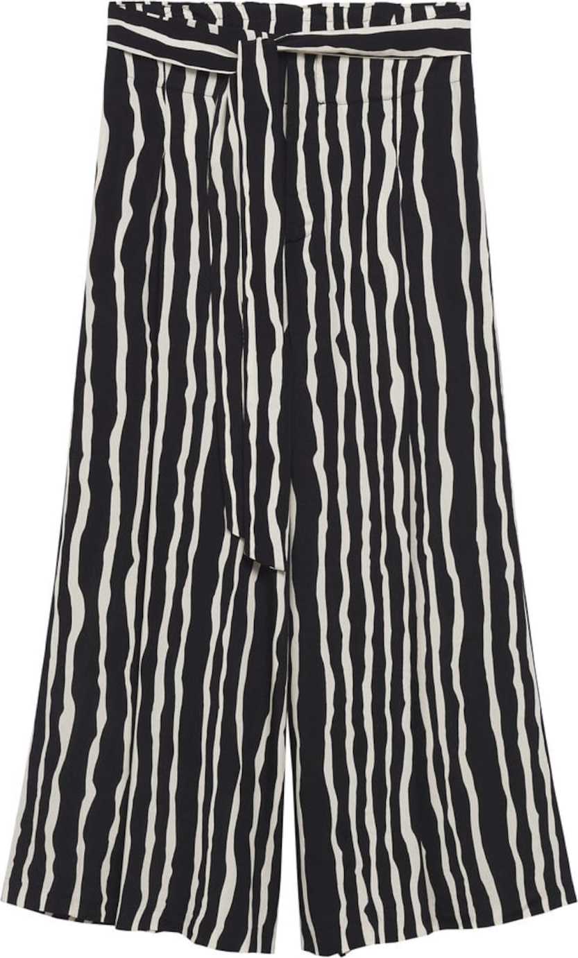 MANGO Kalhoty se sklady v pase černá / bílá