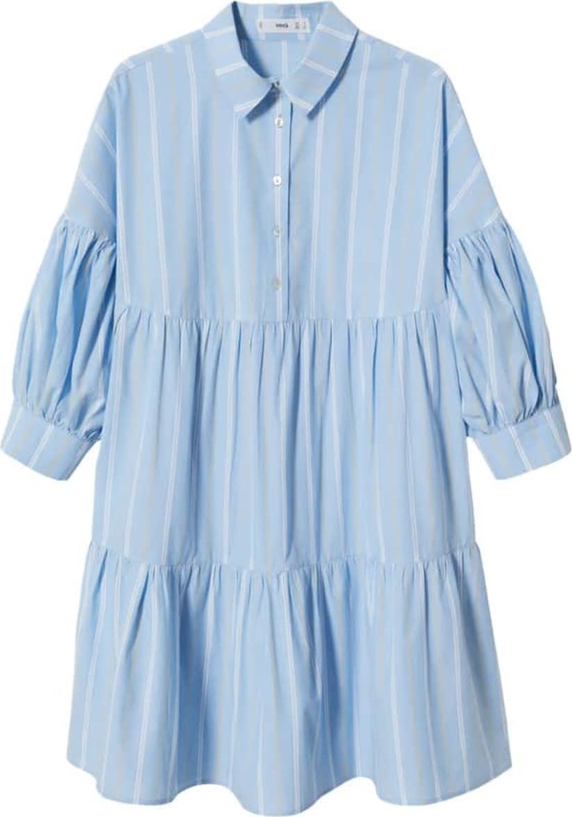 MANGO Košilové šaty 'Gabriela' pastelová modrá / tmavě žlutá / bílá