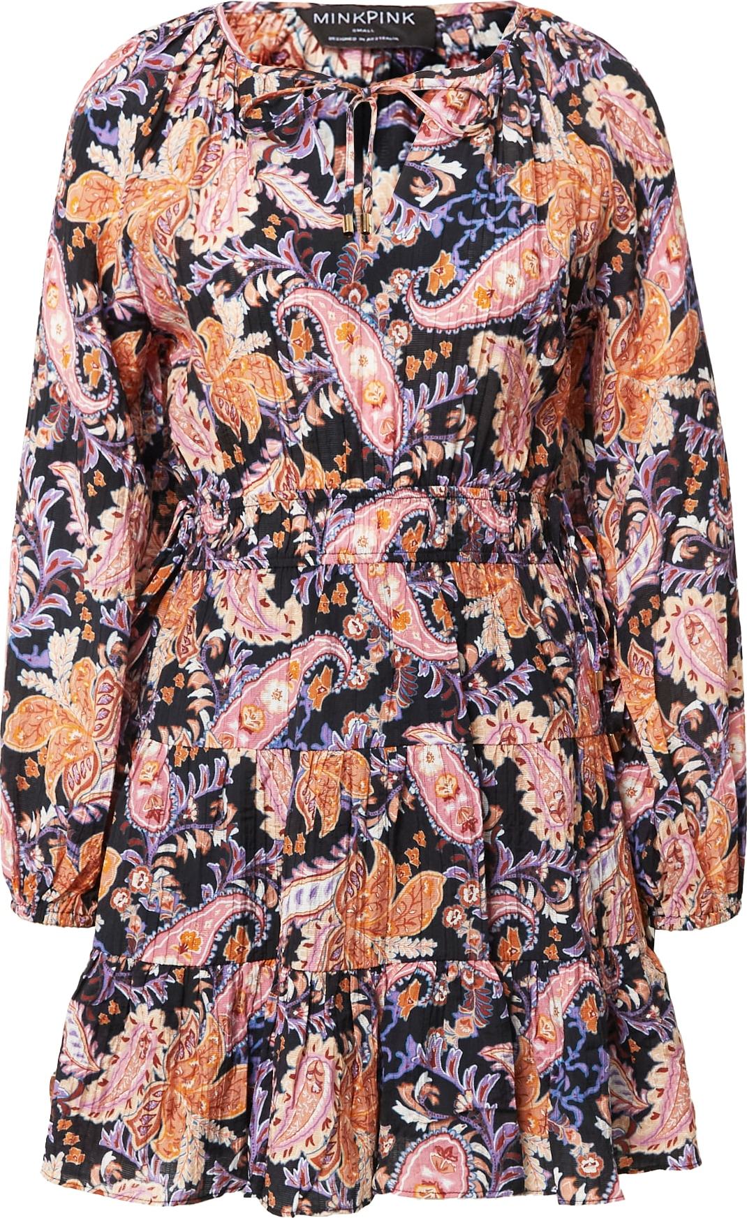 MINKPINK Šaty 'CELESTIA' světle fialová / oranžová / růžová / černá