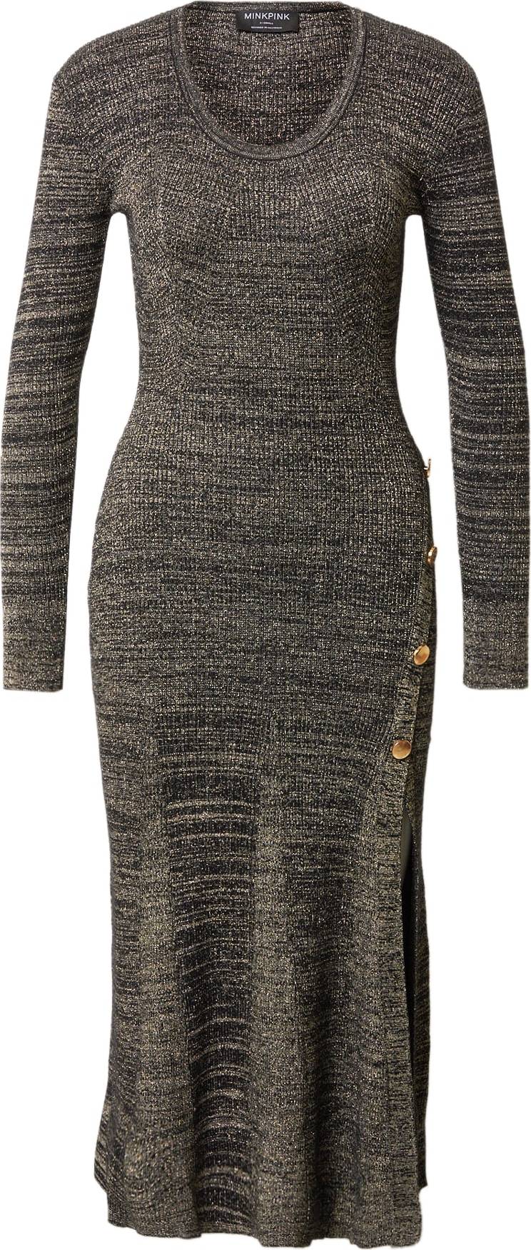 MINKPINK Úpletové šaty 'AEVE' zlatá / khaki / černá