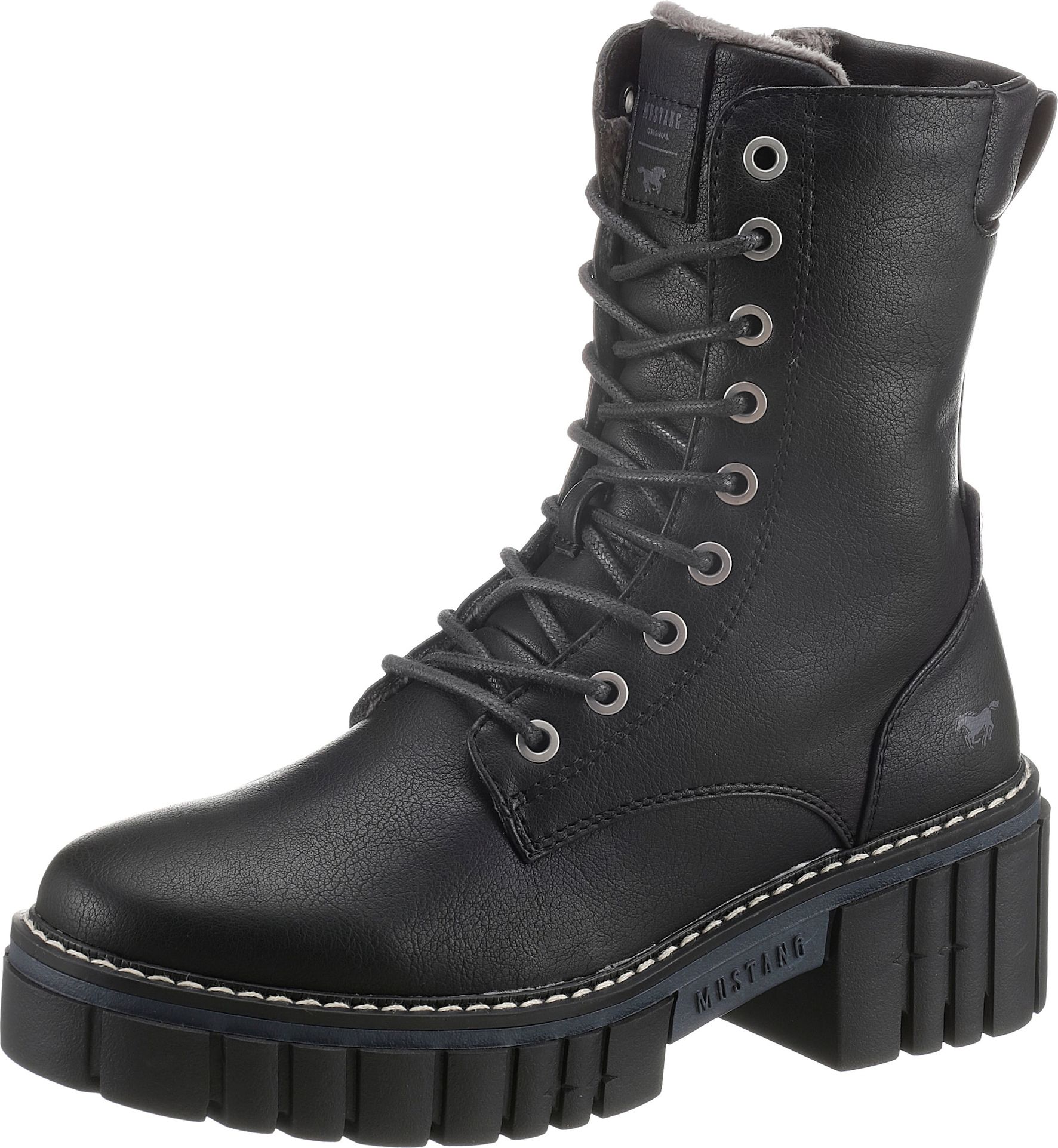 MUSTANG Šněrovací kozačky černá