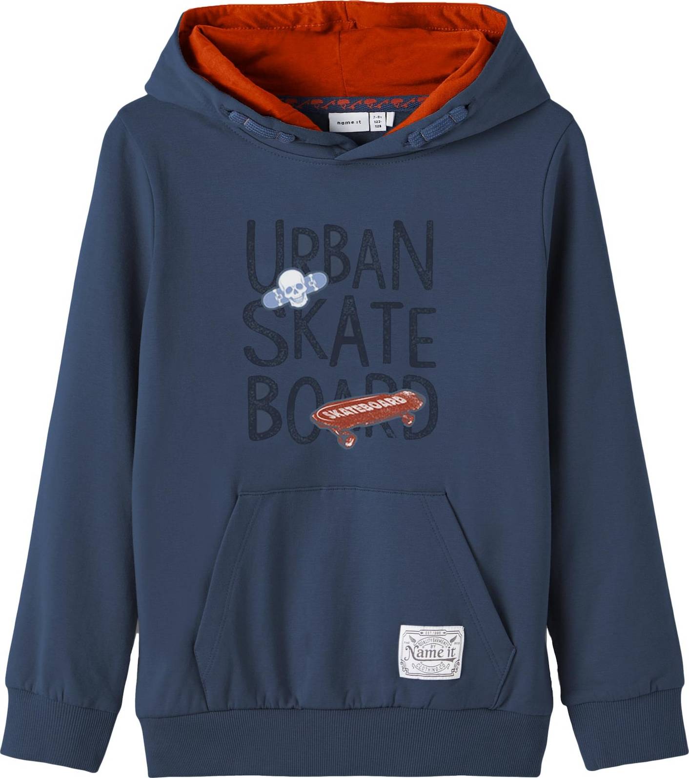 NAME IT Mikina 'Kitab' noční modrá / tmavě oranžová / bílá