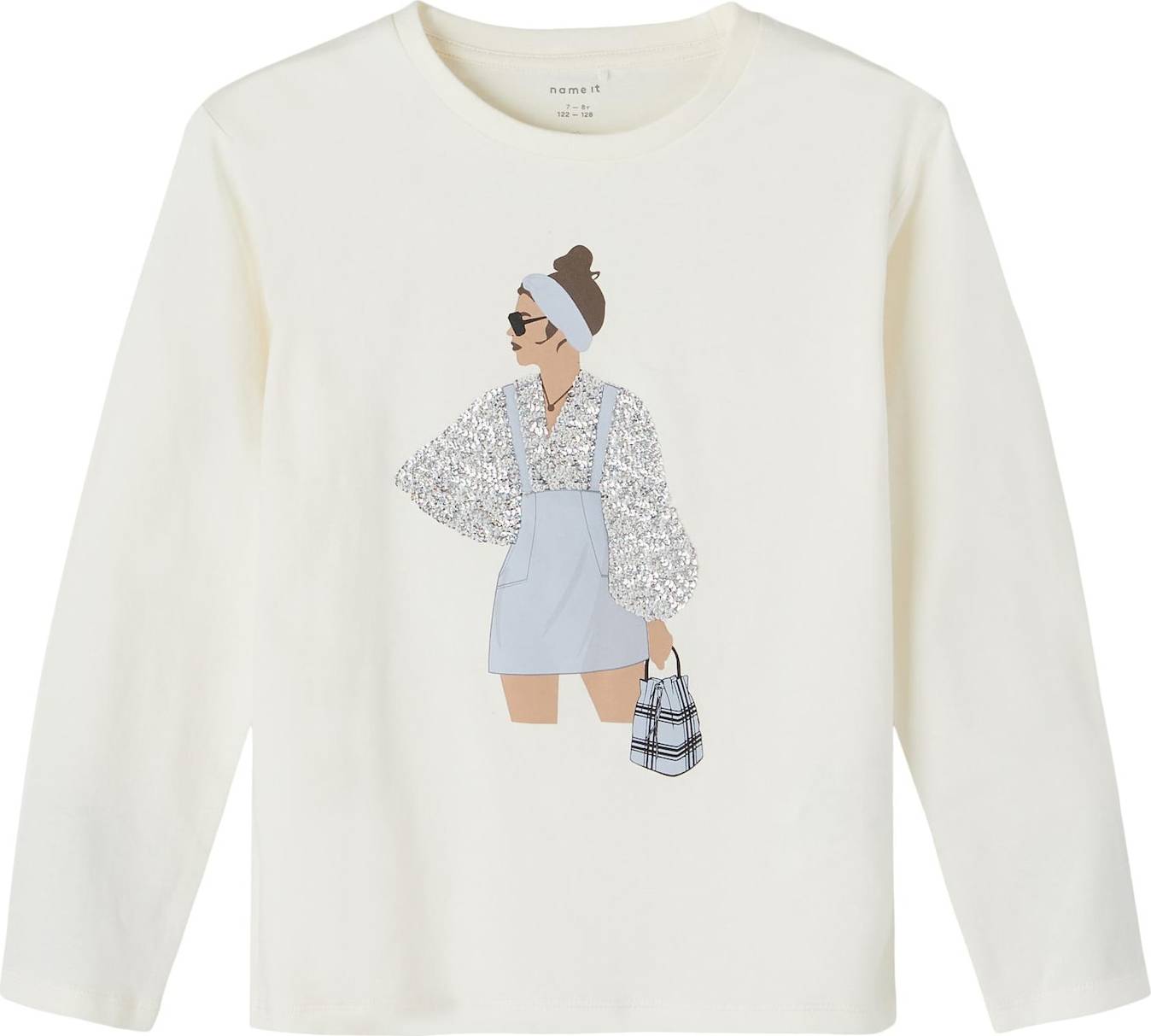 NAME IT Tričko 'Bejle' béžová / světlemodrá / černá / stříbrná / bílá