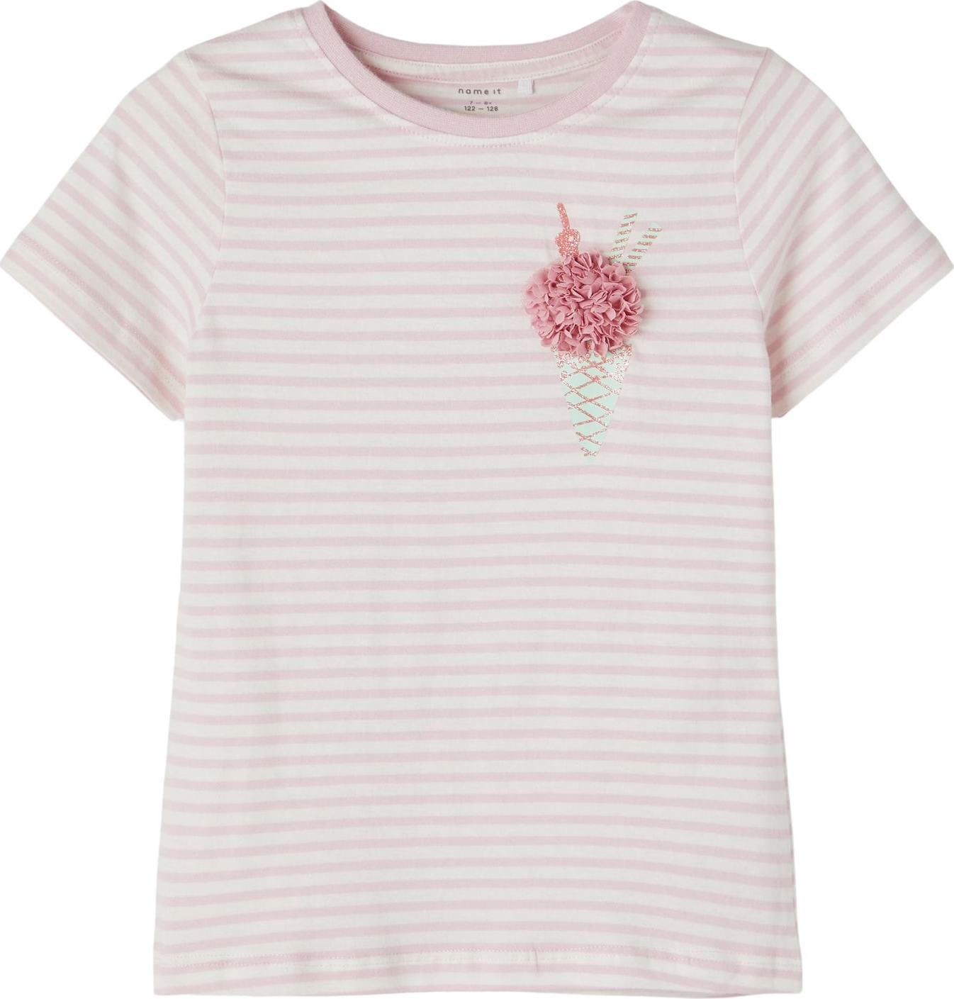 NAME IT Tričko 'JIEMMA' azurová / pastelová fialová / růže / bílá
