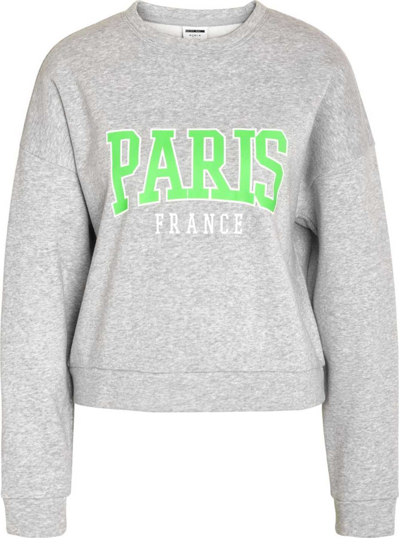 Noisy may Mikina 'MARYA' světle šedá / svítivě zelená / černá