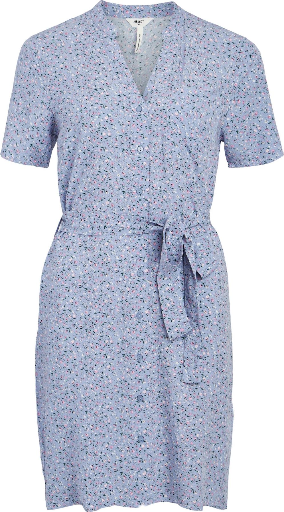 OBJECT Košilové šaty 'Ema Elise' kouřově modrá / jedle / růžová / bílá