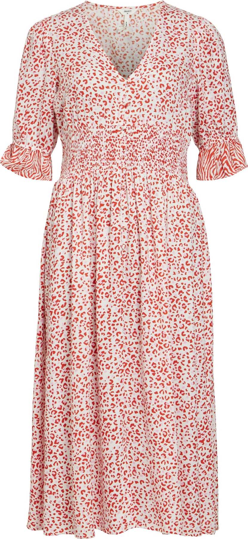 OBJECT Košilové šaty 'ZANDRA' růžová / tmavě červená / bílá