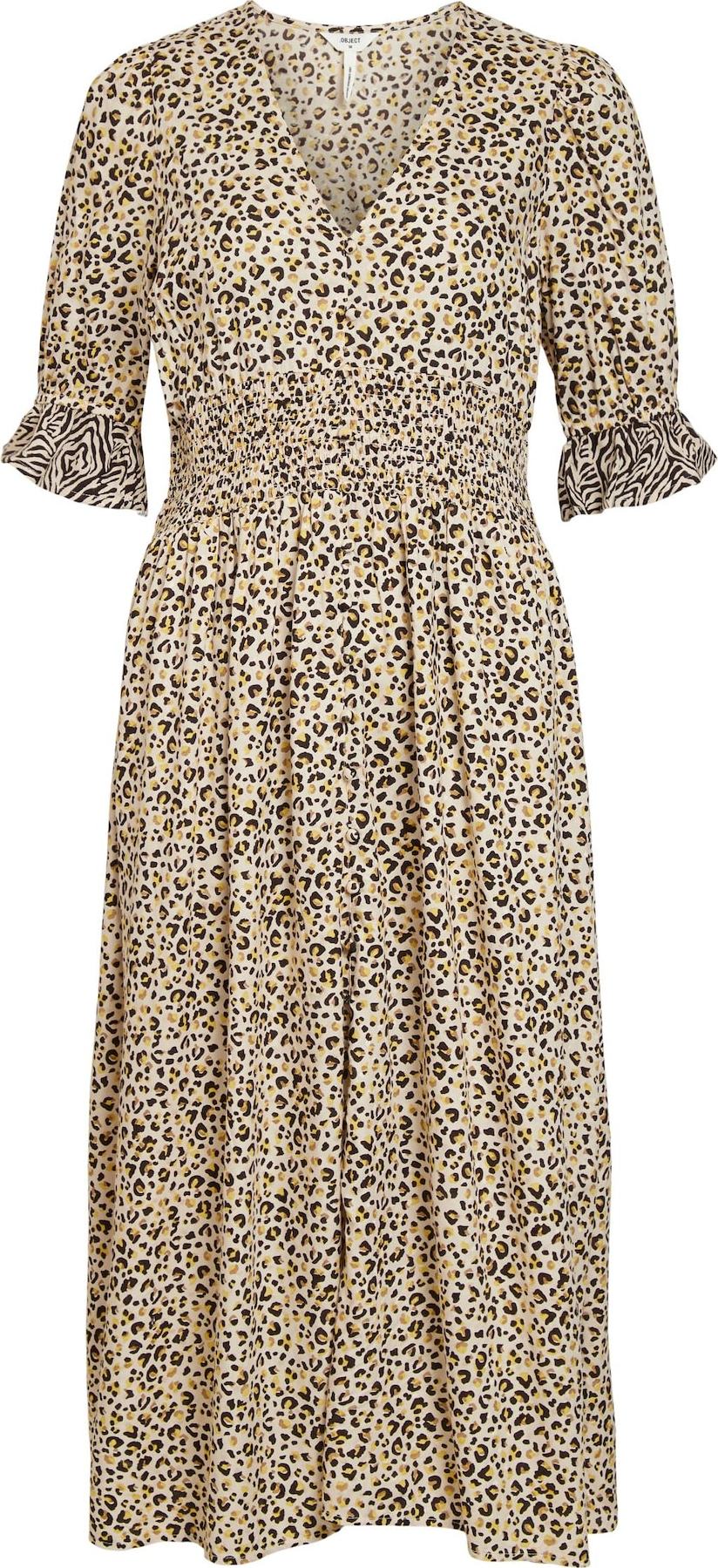 OBJECT Košilové šaty 'ZANDRA' krémová / hnědá / světle hnědá / světle žlutá