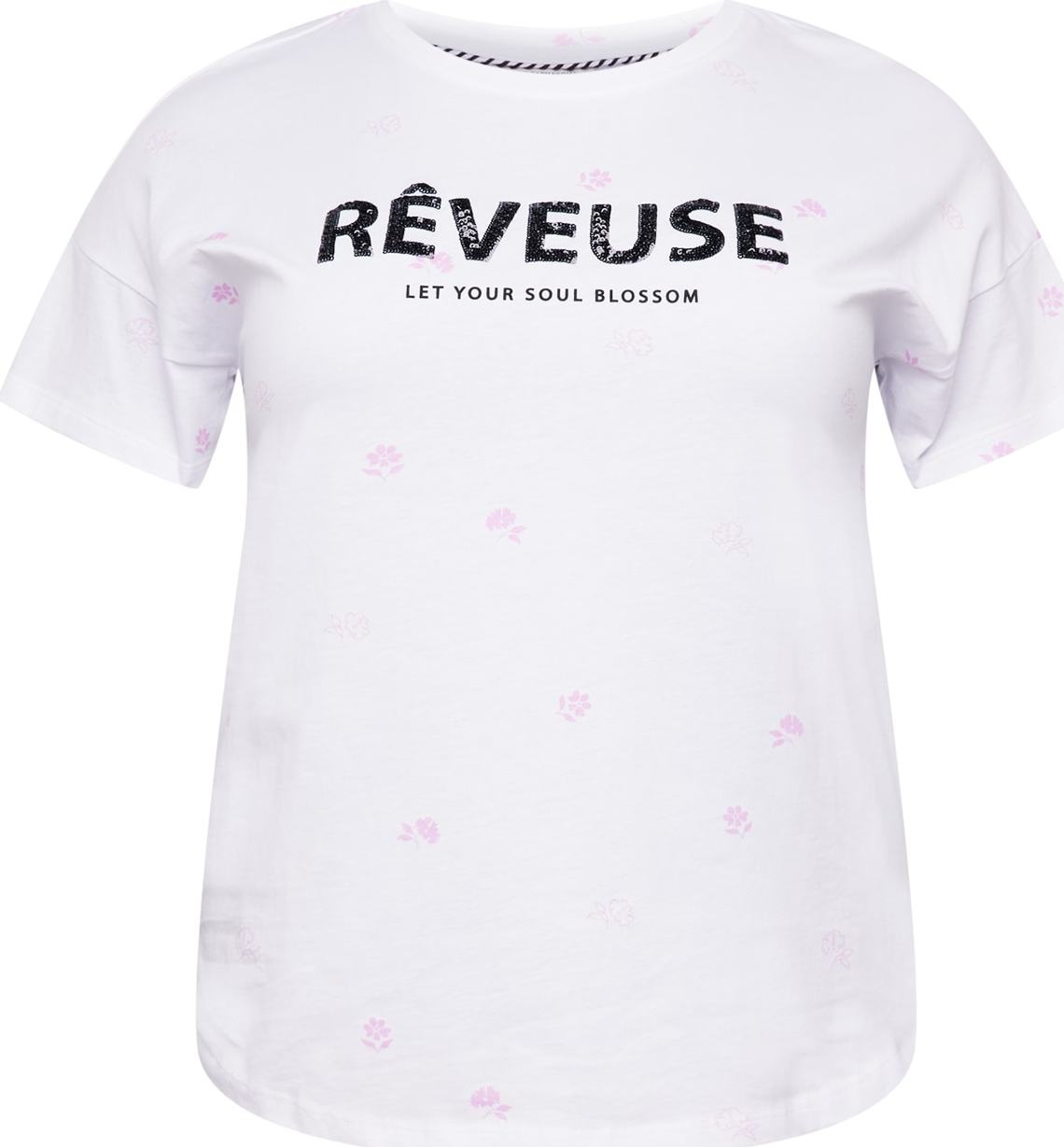 ONLY Carmakoma Tričko pink / černá / bílá