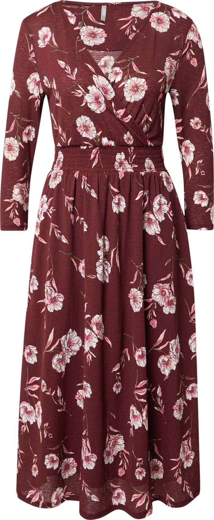 ONLY Šaty 'PELLA' růžová / vínově červená / bílá