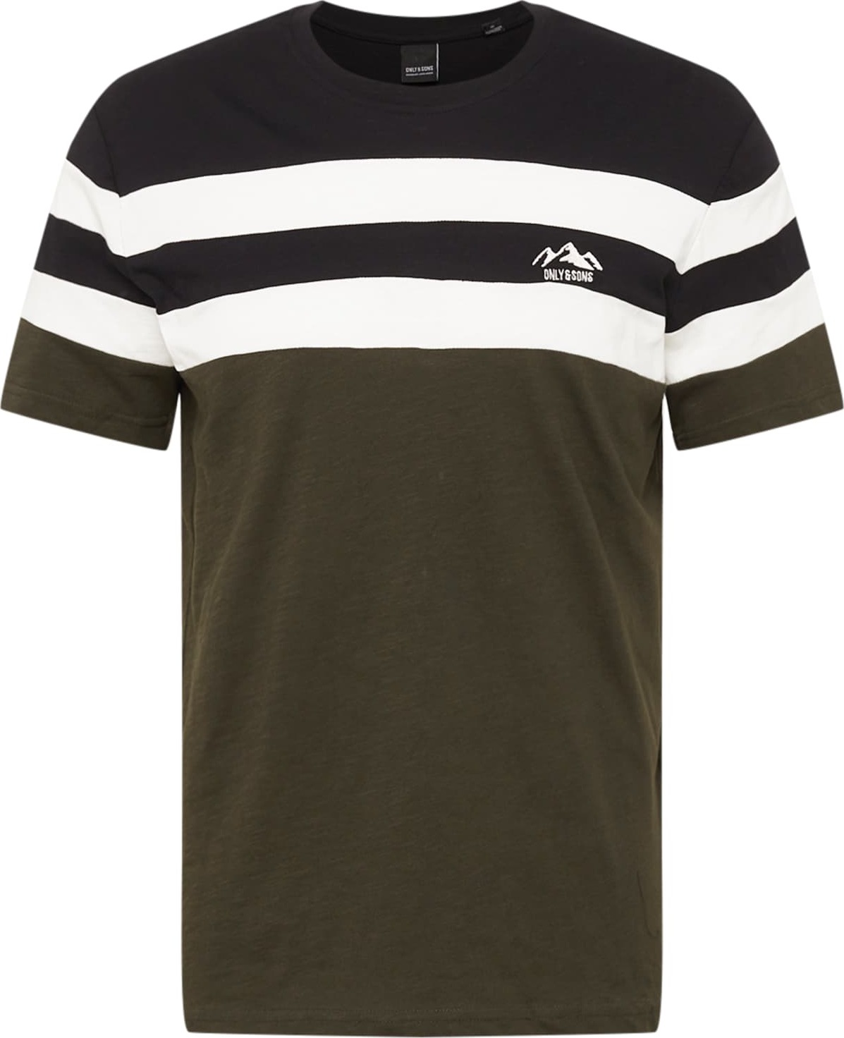 Only & Sons Tričko 'SILAS' khaki / černá / bílá