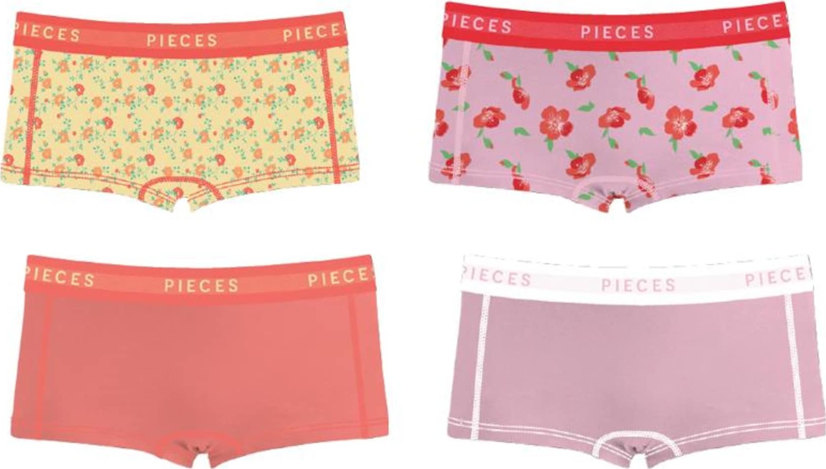 PIECES Kalhotky pastelově žlutá / světle fialová / červená / bílá
