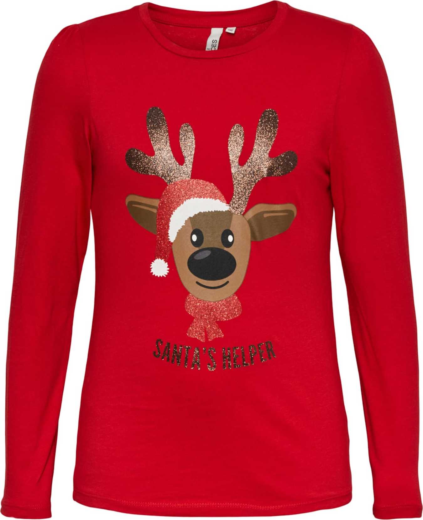 Pieces Kids Tričko 'SANTA' světle hnědá / červená / černá / bílá