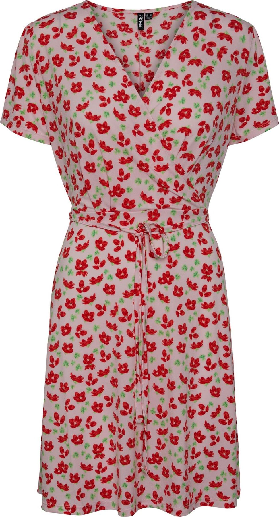 PIECES Šaty 'Emanuelle' zelená / růžová / červená