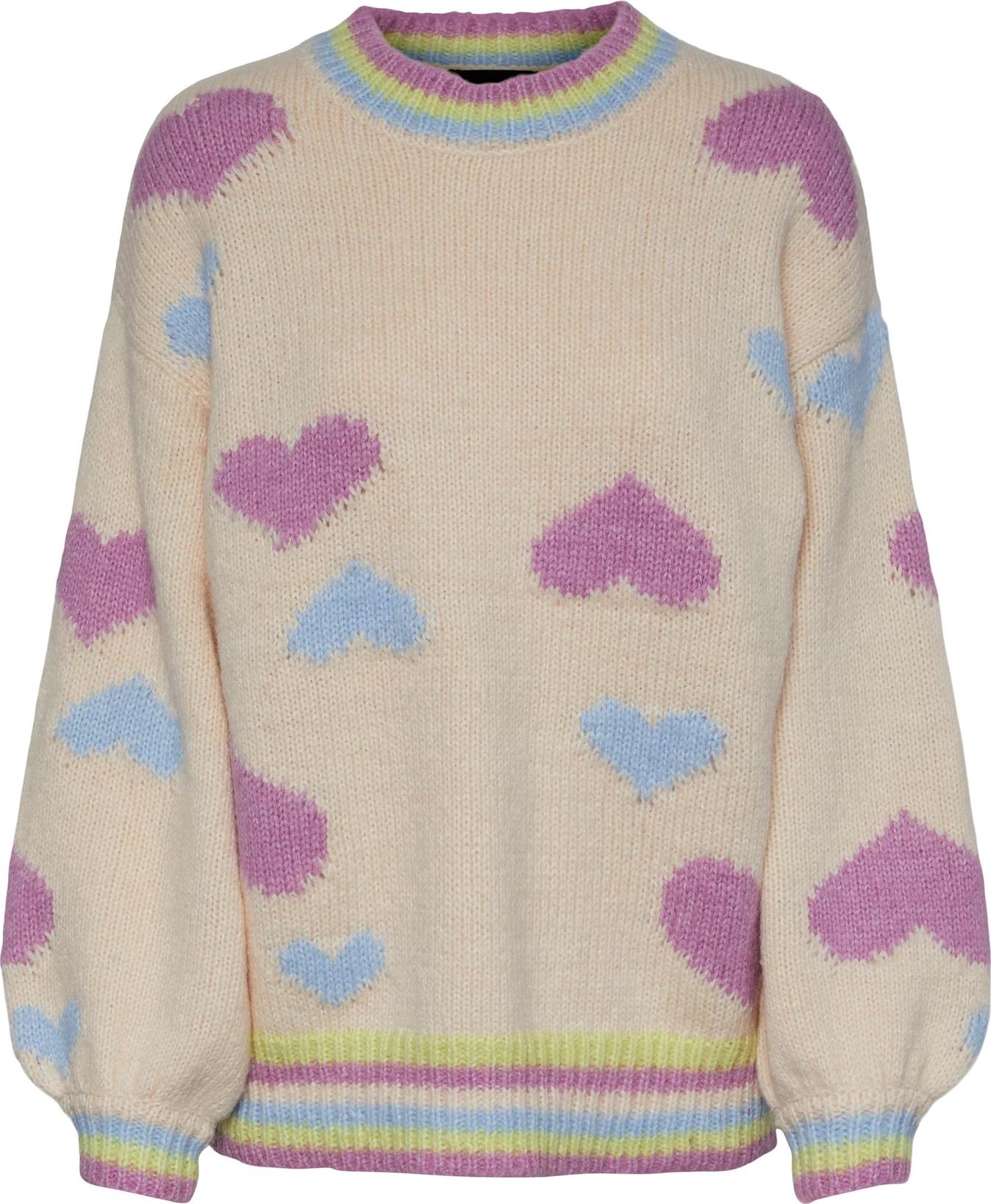 PIECES Svetr 'Daniella' světlemodrá / fuchsiová / bílá