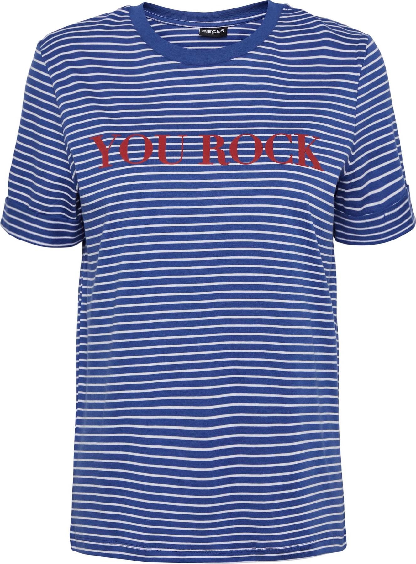 PIECES Tričko 'BRIA' královská modrá / červená / bílá
