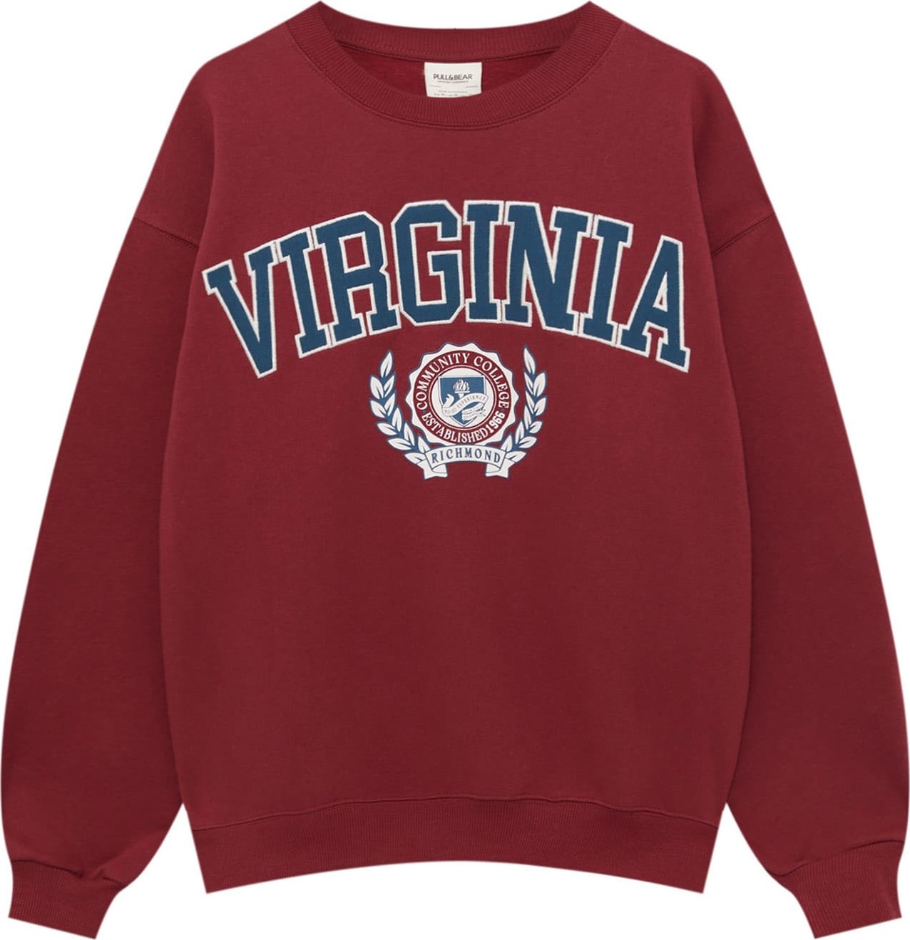 Pull&Bear Mikina tmavě modrá / burgundská červeň / bílá