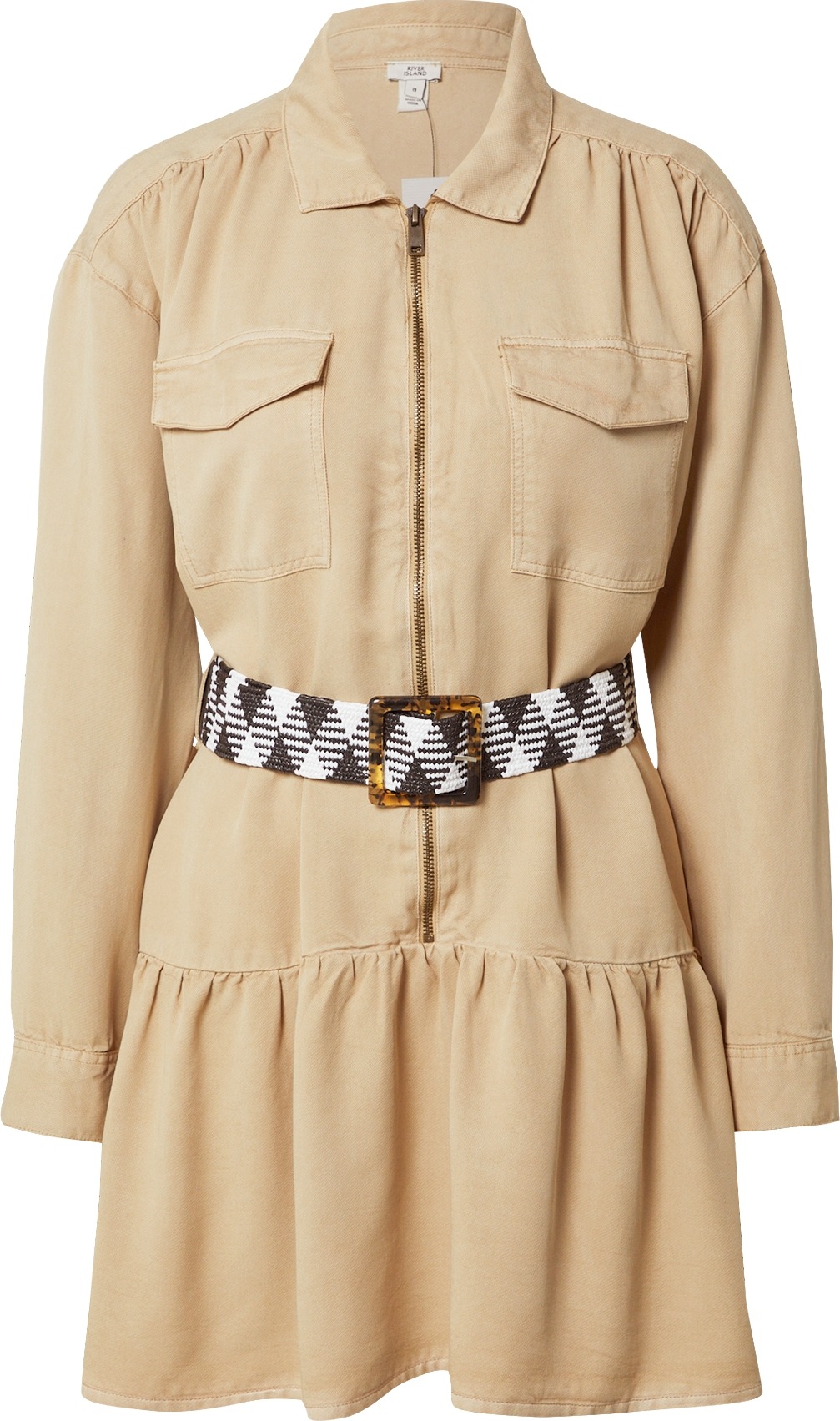 River Island Košilové šaty 'MAYA' písková / černá / bílá