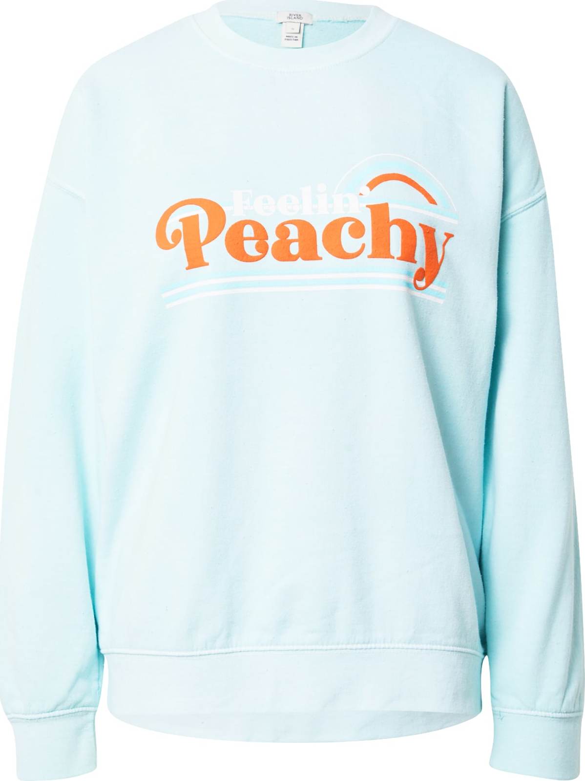 River Island Mikina 'FEELIN PEACHY' pastelová modrá / oranžová / bílá
