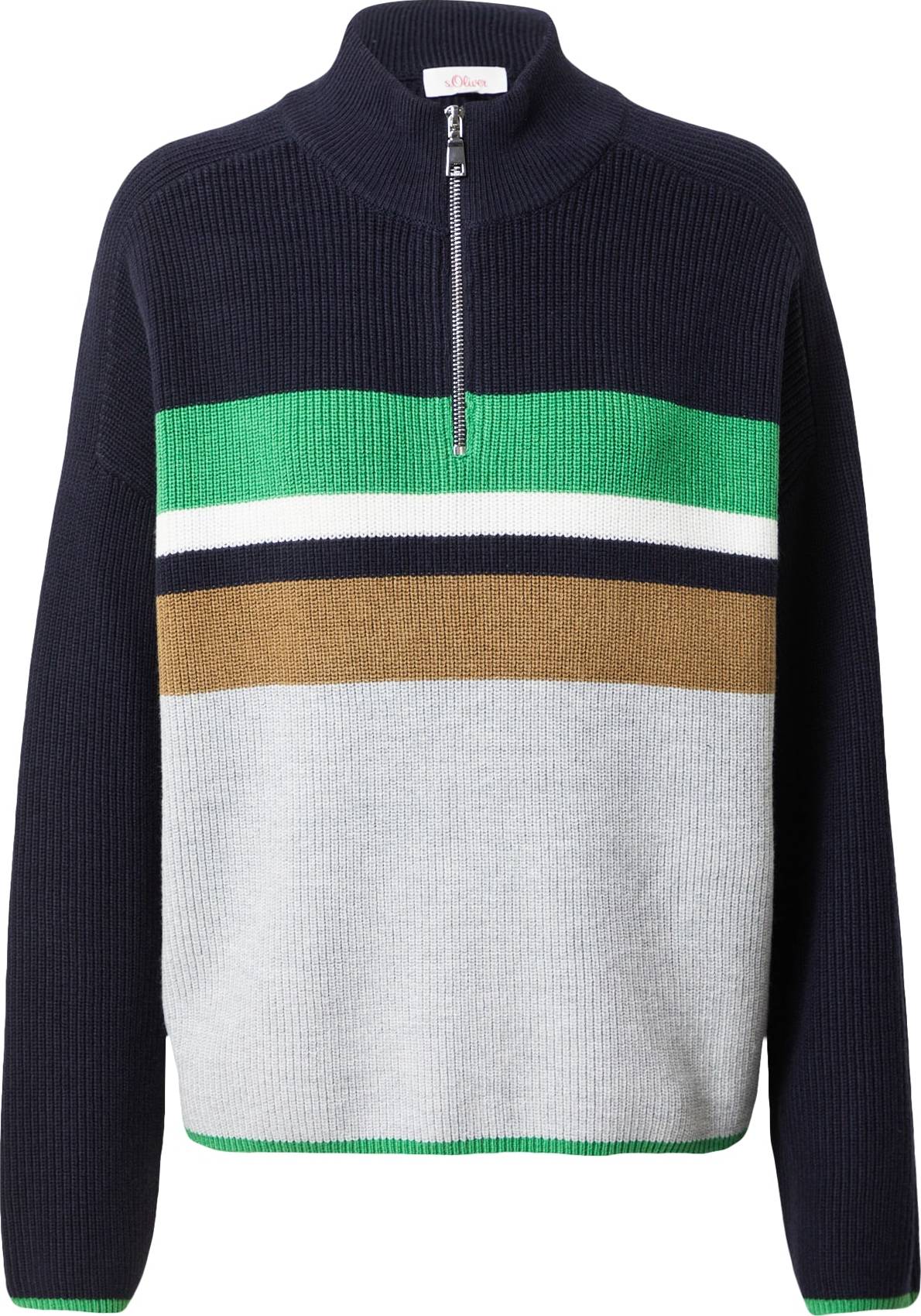 s.Oliver Svetr noční modrá / hnědá / světle šedá / trávově zelená