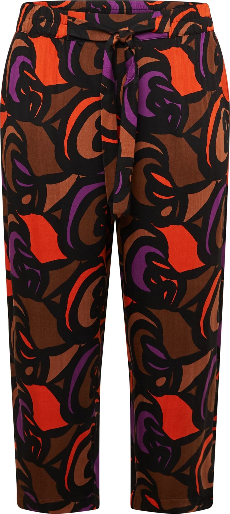 SAMOON Kalhoty hnědá / tmavě fialová / ohnivá červená / černá