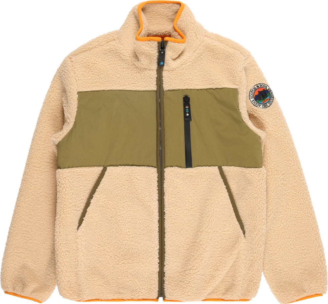 SCOTCH & SODA Fleecová mikina písková / olivová