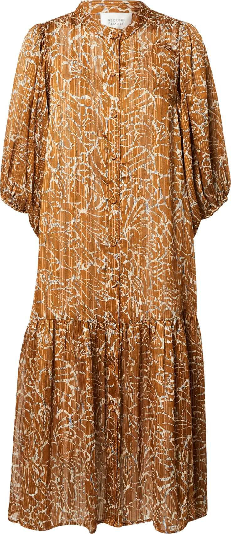 SECOND FEMALE Košilové šaty 'Fijito' krémová / světlemodrá / hnědá