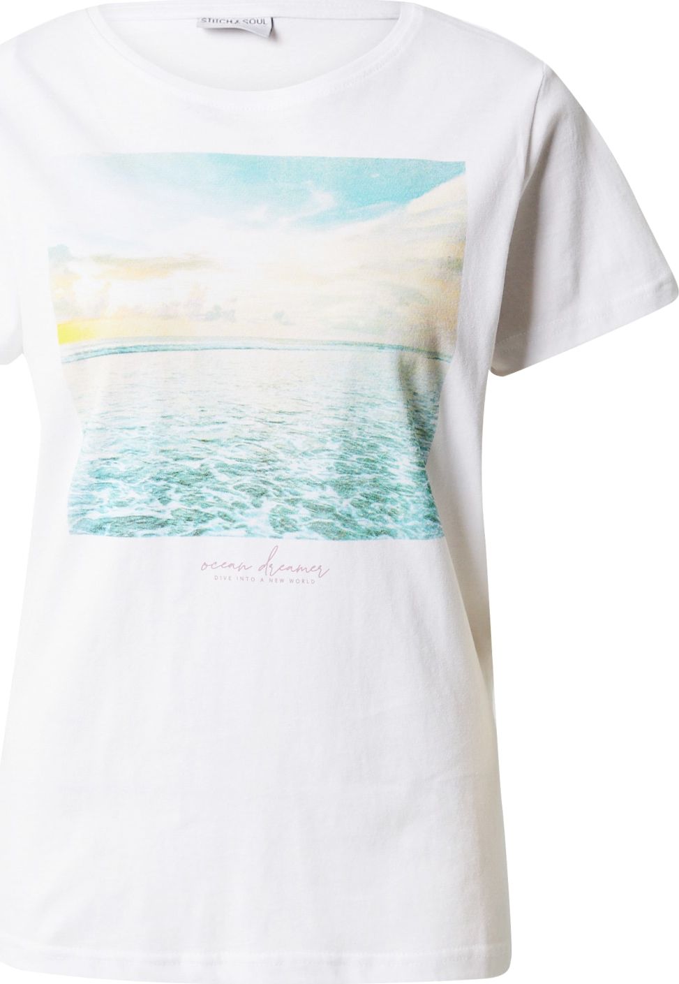 Stitch and Soul Tričko azurová / aqua modrá / světle žlutá / bílá