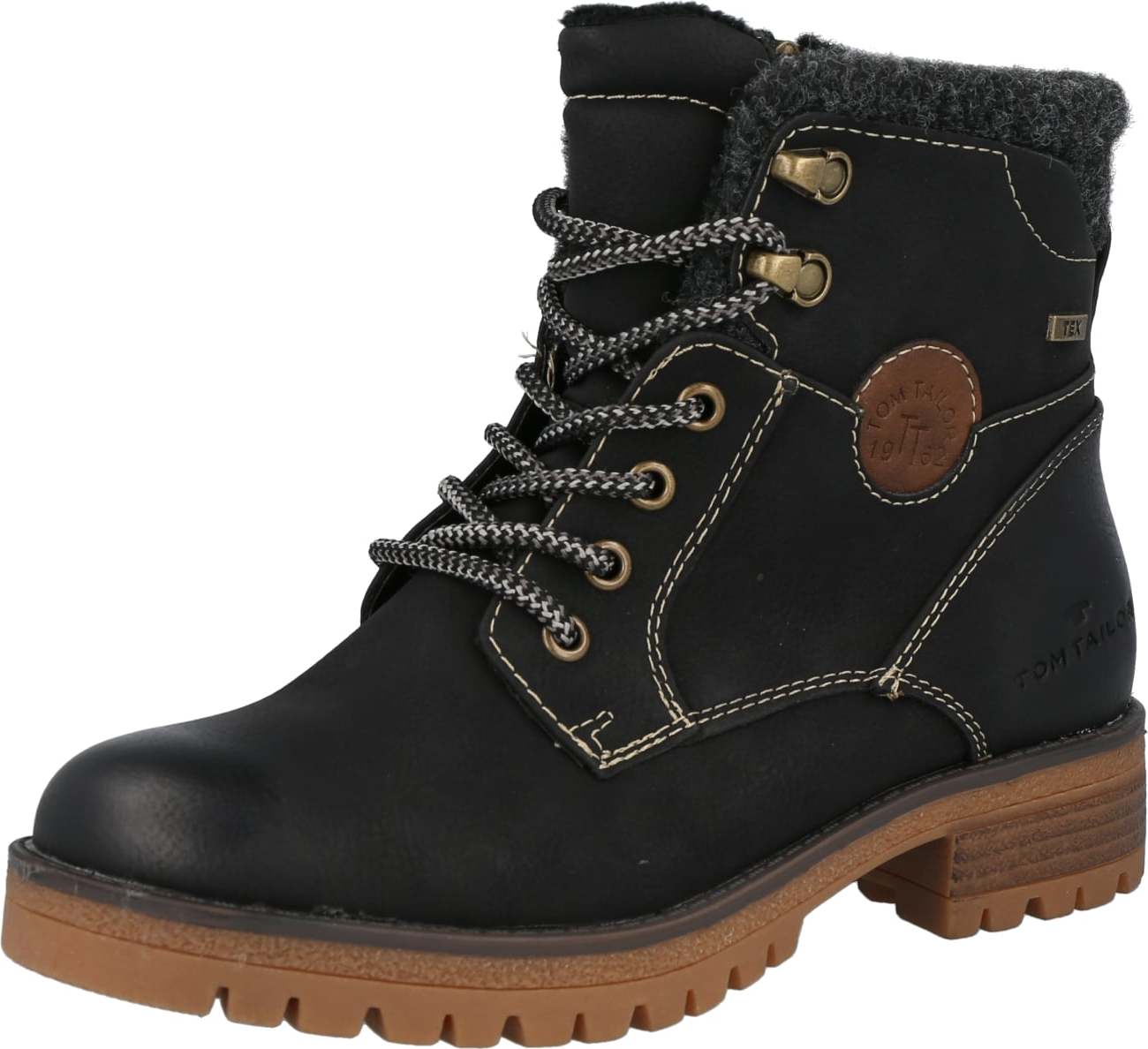 TOM TAILOR Šněrovací kozačky hnědá / černá