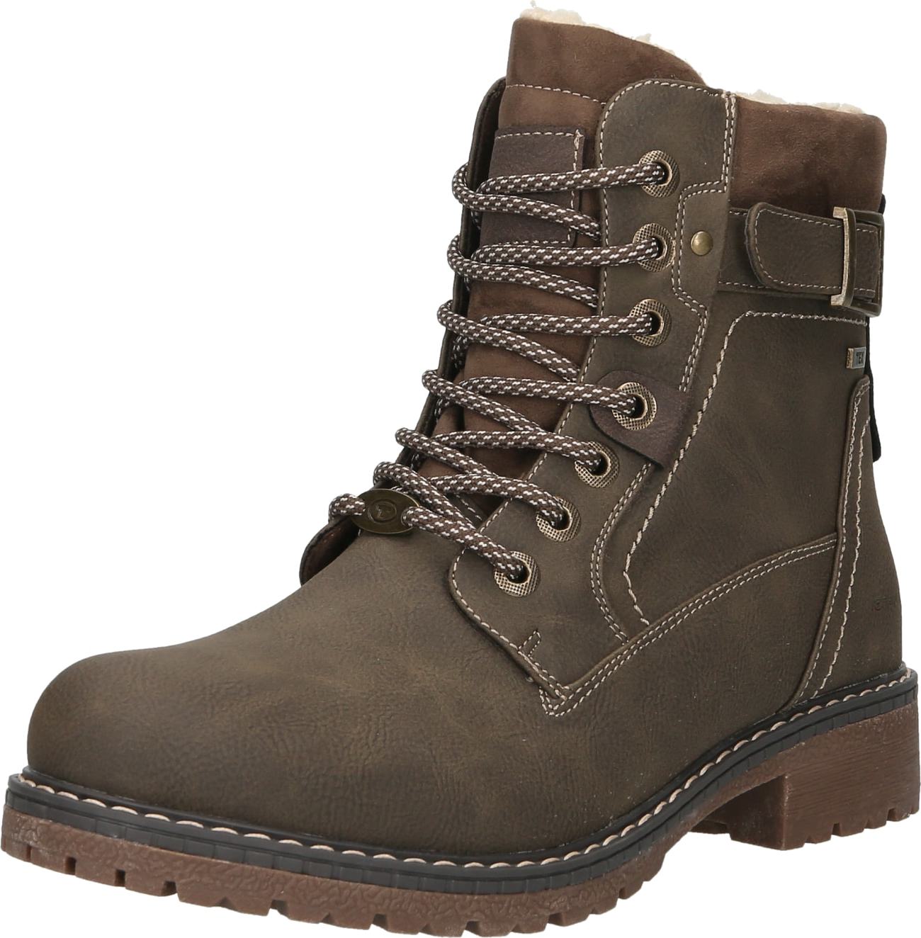 TOM TAILOR Šněrovací kozačky khaki