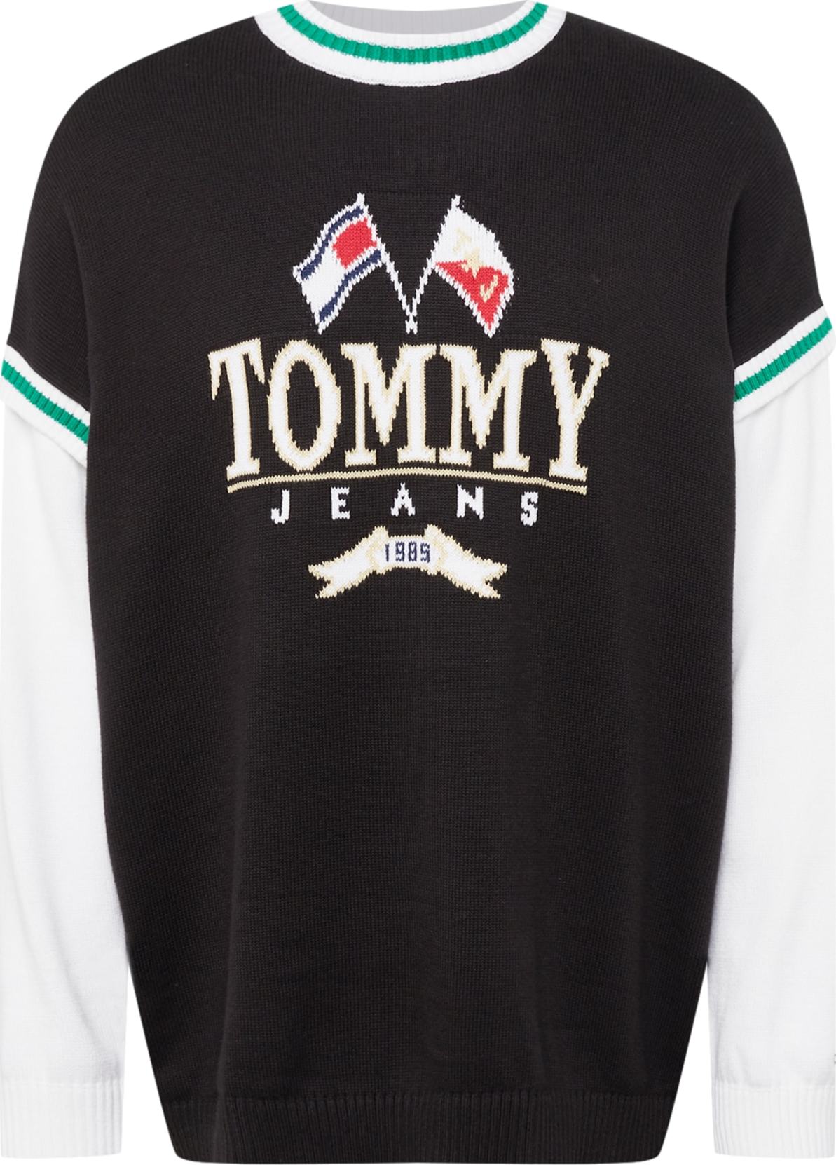 Tommy Jeans Svetr světle zelená / červená / černá / bílá