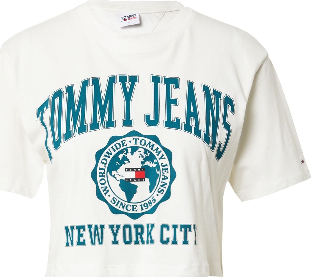 Tommy Jeans Tričko petrolejová / červená / offwhite