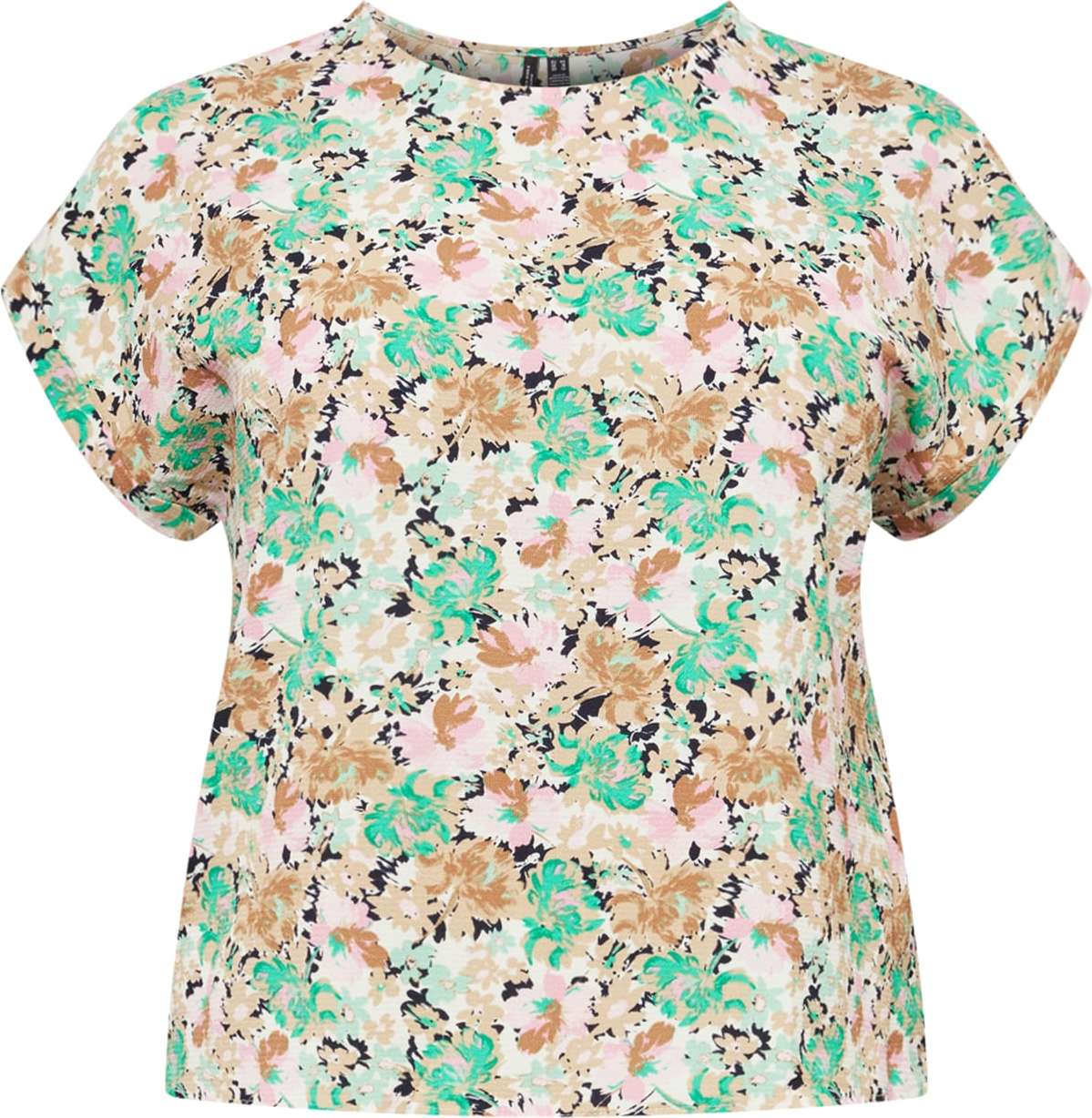 Vero Moda Curve Tričko 'Delilah' krémová / hnědá / nefritová / růžová / bílá