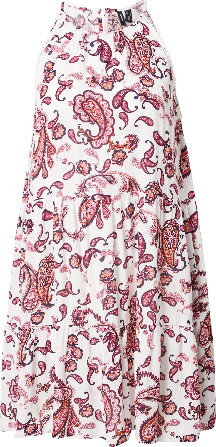 VERO MODA Letní šaty 'PEACE' námořnická modř / meruňková / karmínově červené / bílá