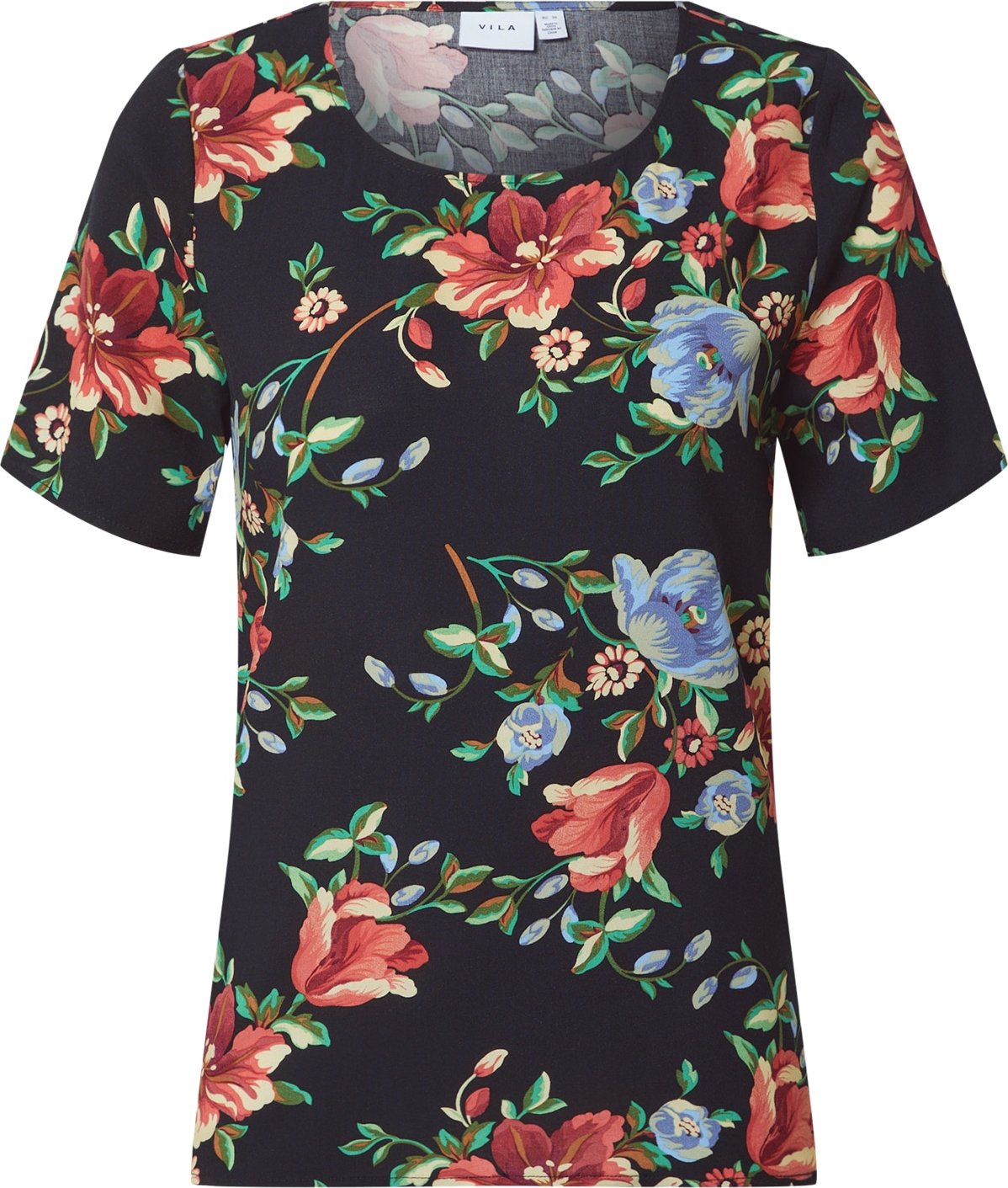 VILA Tričko 'Eva' nefritová / světle červená / černá / bílá