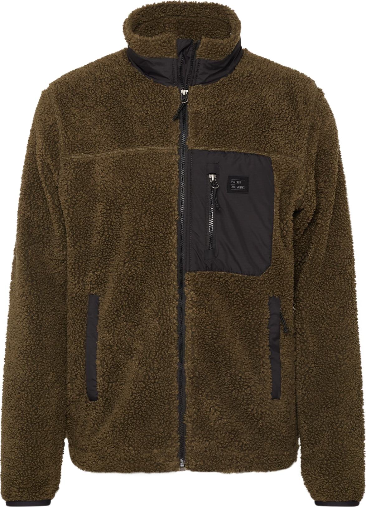 Vintage Industries Fleecová mikina olivová / černá