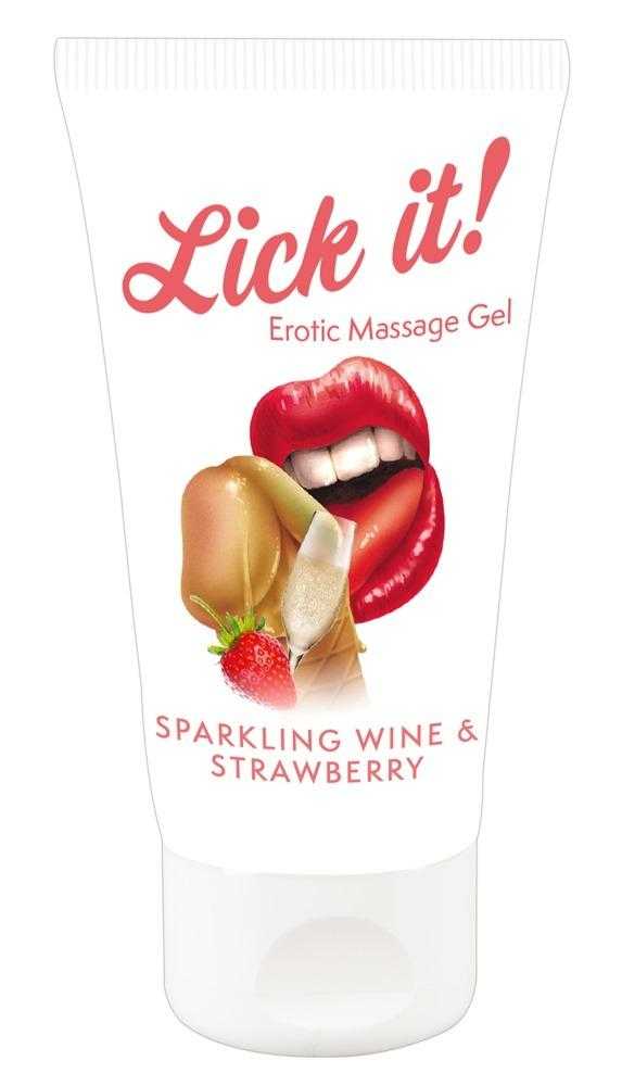 Lick it! Lubrikační a masážní gel Jahoda a šumivé víno 50 ml Lick It
