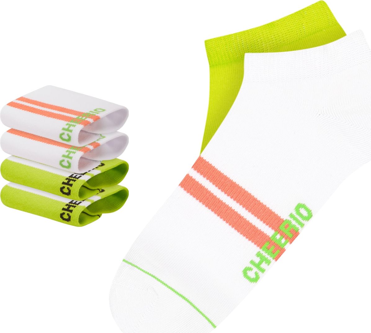 CHEERIO* Ponožky 'Sneaker Pal' světle zelená / oranžová / bílá
