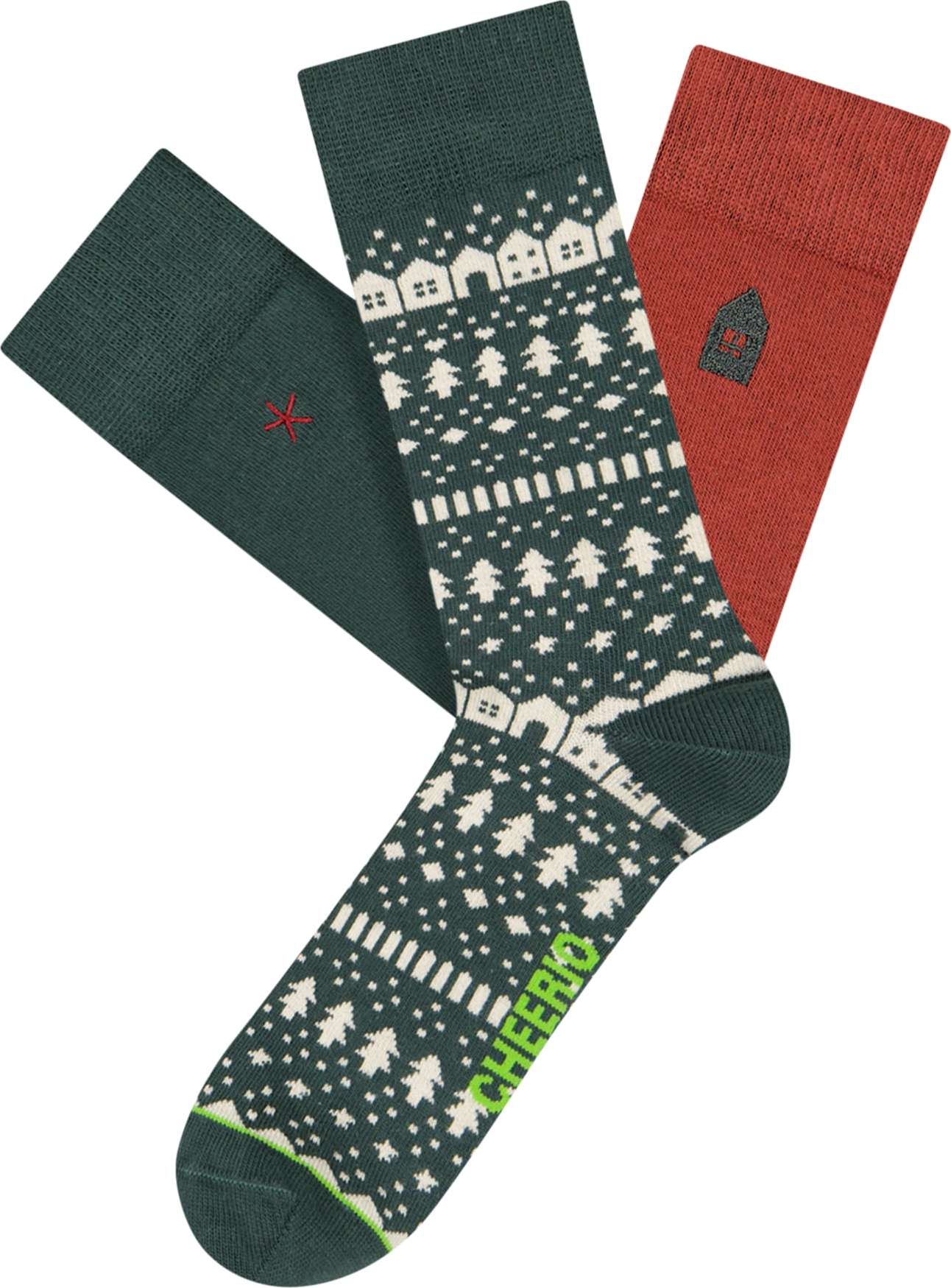 CHEERIO* Ponožky zelená / červená / bílá