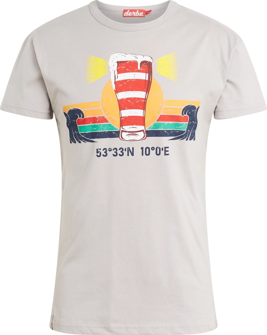 Derbe Tričko světle šedá / nefritová / červená / bílá