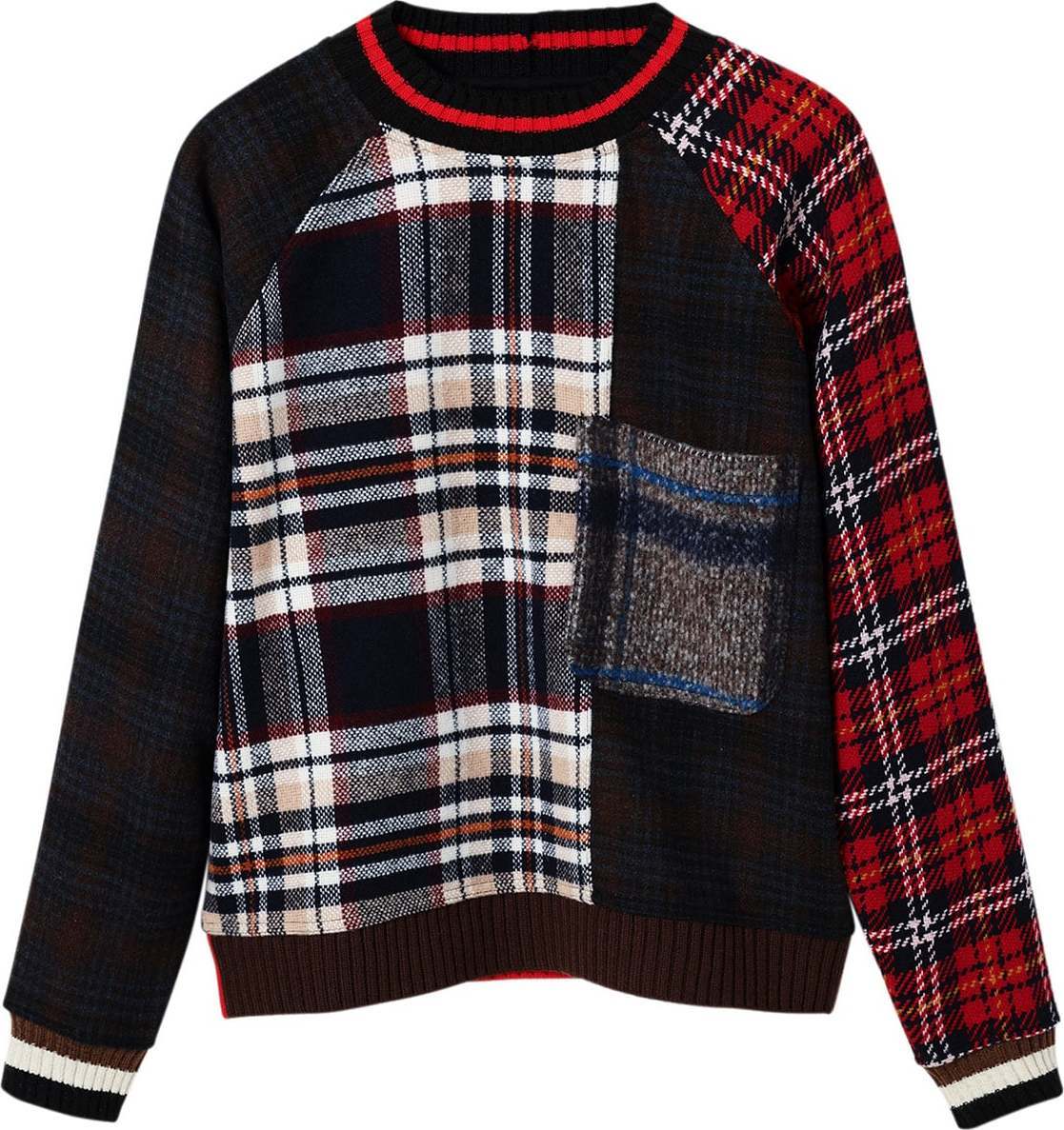 Desigual Mikina 'Bourboung' tmavě modrá / hnědá / červená / bílá